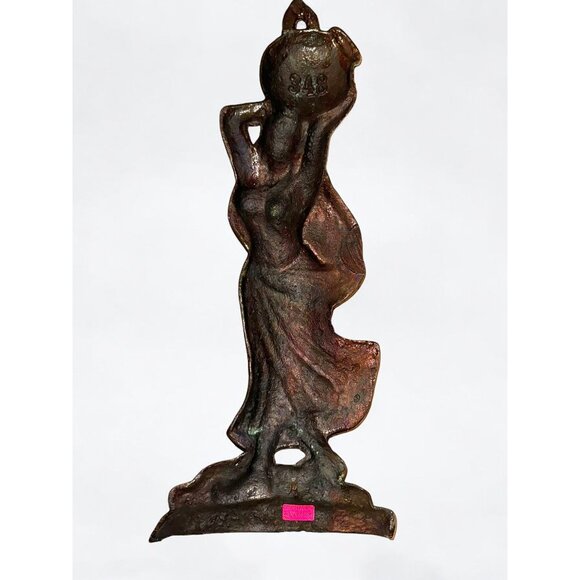 Vintage Cast Iron Wall Art Plaque Copper Finish Woman Carrying Jug #348 - Picture 5 of 6